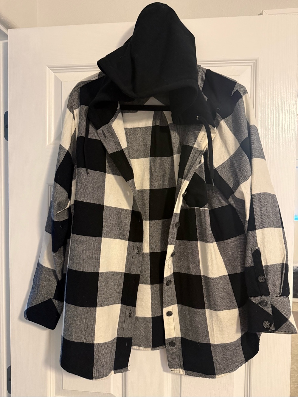 torrid Black & White Buffalo Plaid Hooded Utility Shacket